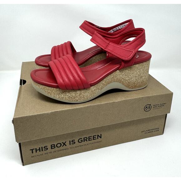 Clarks Collection Women's Chelseah Gem Wedge Sandal, Red Leather, Size 8 - Picture 1 of 7